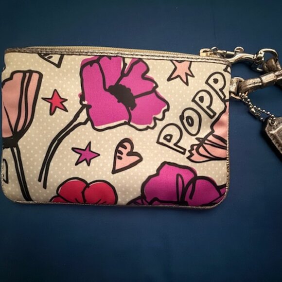 Vintage COACH WRISTLET PURSE KYRA POPPIES MULTICOLOR/ Silver RARE - Picture 2 of 4